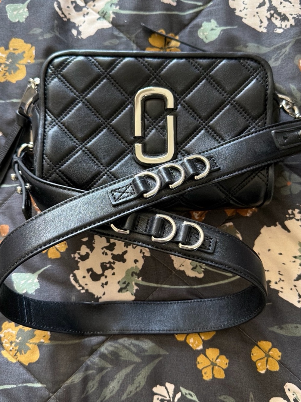 Marc Jacobs Snapshot 21 Quilted Black Crossbody with Silver Hardware